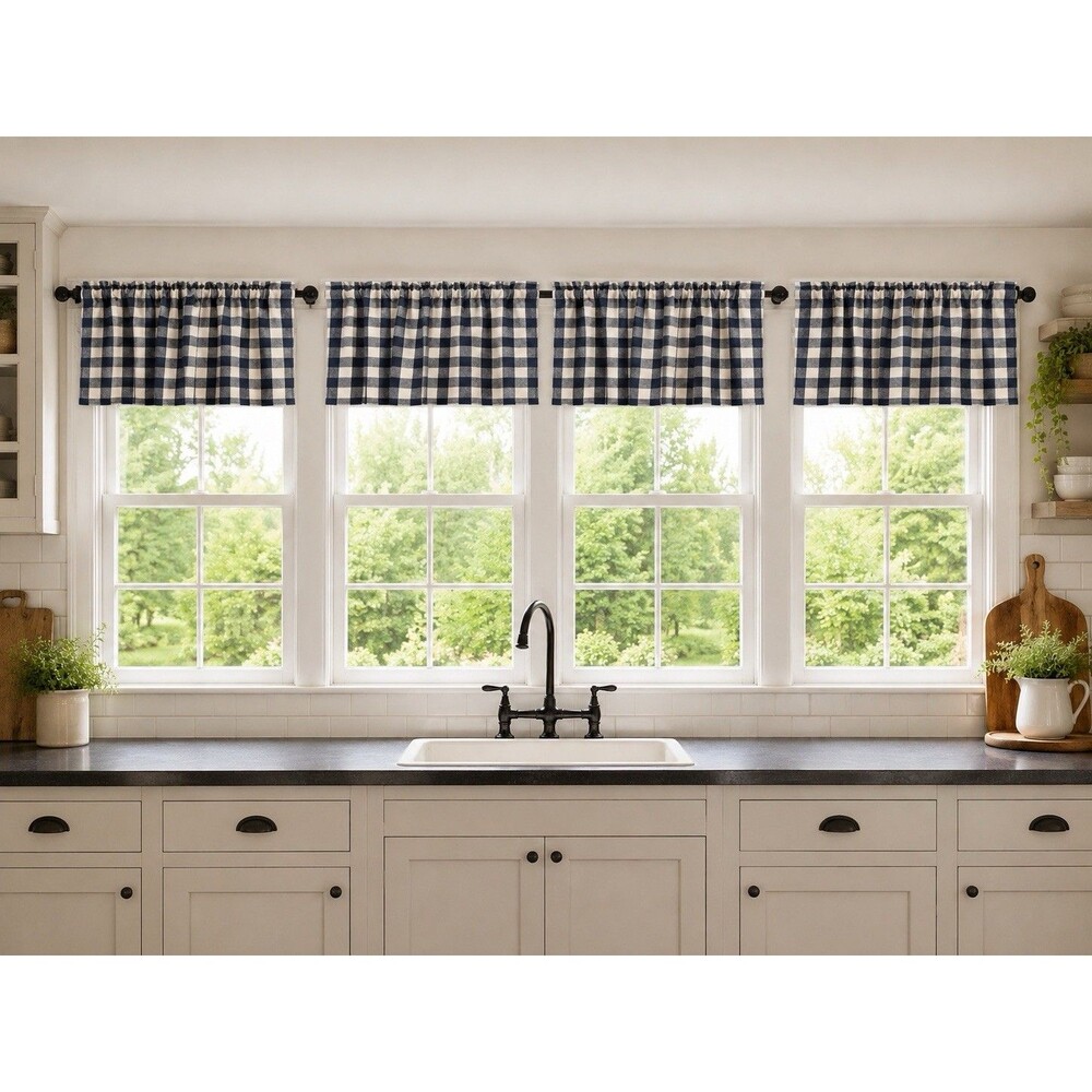 Farmhouse Gingham Valances Navy Blue Buffalo Check Country Curtains French